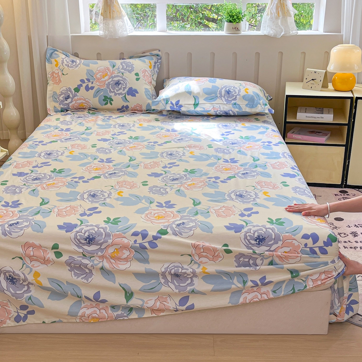 91家纺网 家纺一手货源 找家纺 大吉 2025新款亲肤舒适全棉纯棉喷气小清新印花系列单床单床单单件单品床单 山茶花开