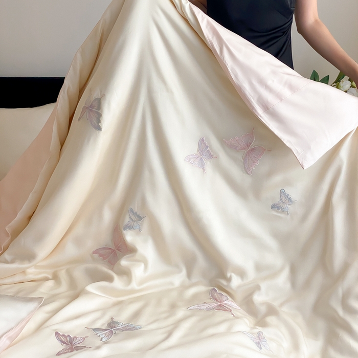 91家纺网 家纺一手货源 找家纺 云栖家居 2025兰精天丝四件套-蝶漫 漫蝶-粉