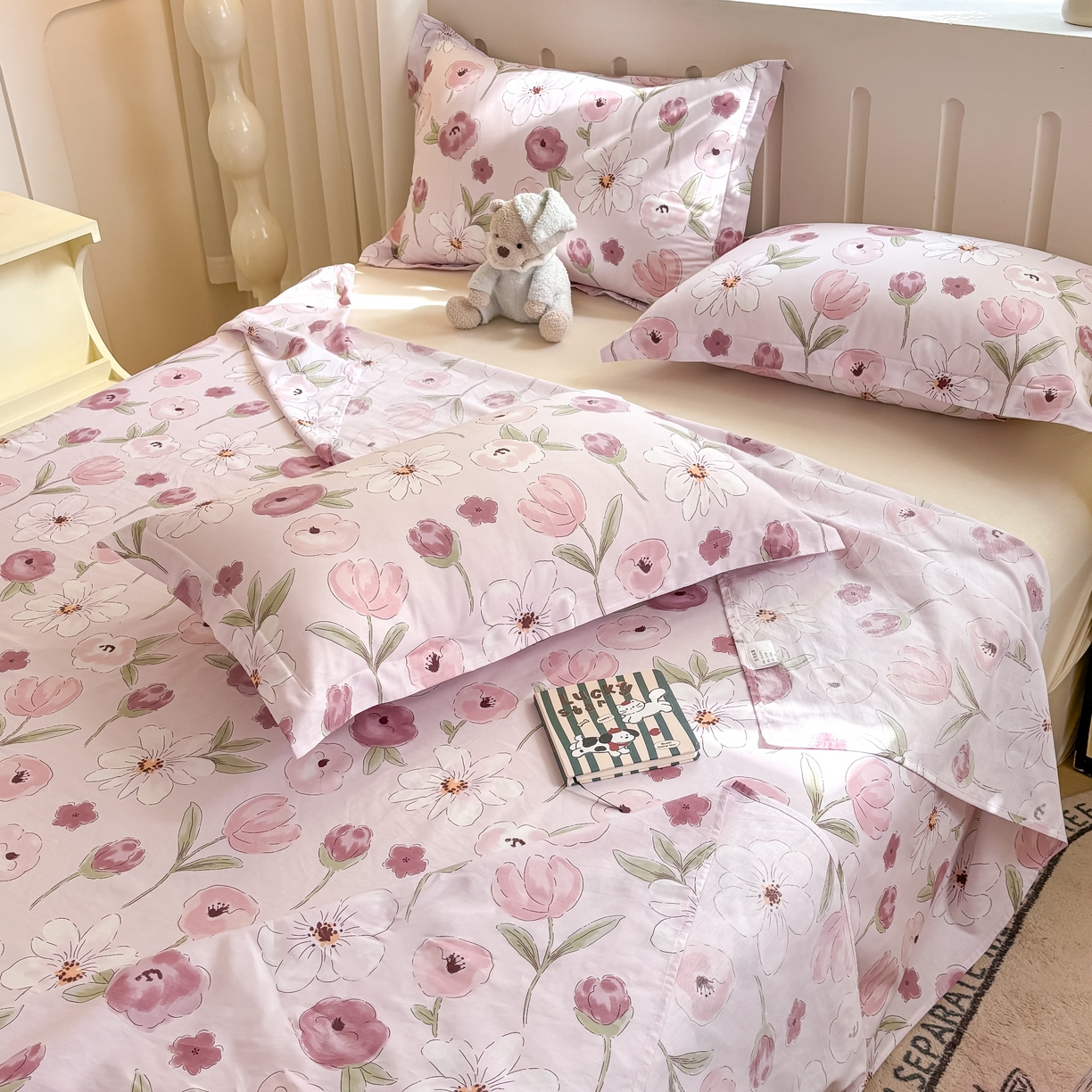 91家纺网 家纺一手货源 找家纺 大吉 2025新款亲肤舒适全棉纯棉喷气小清新印花系列单床单床单单件单品床单 幸福时光