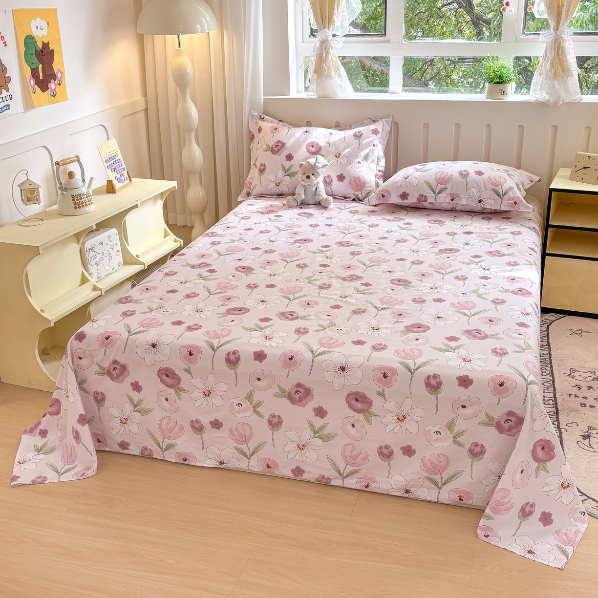 91家纺网 家纺一手货源 找家纺 大吉 2025新款亲肤舒适全棉纯棉喷气小清新印花系列单床单床单单件单品床单 幸福时光