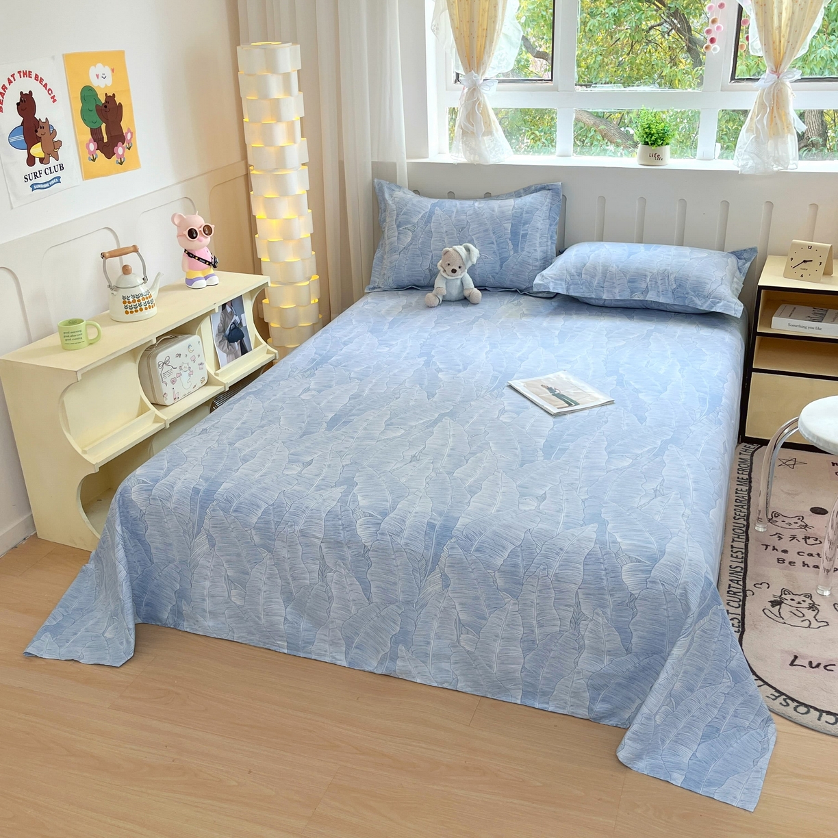 91家纺网 家纺一手货源 找家纺 大吉 2025新款亲肤舒适全棉纯棉喷气小清新印花系列单床单床单单件单品床单 雨落芭蕉