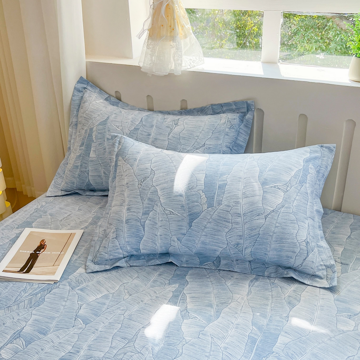 91家纺网 家纺一手货源 找家纺 大吉 2025新款亲肤舒适全棉纯棉喷气小清新印花系列单床单床单单件单品床单 雨落芭蕉