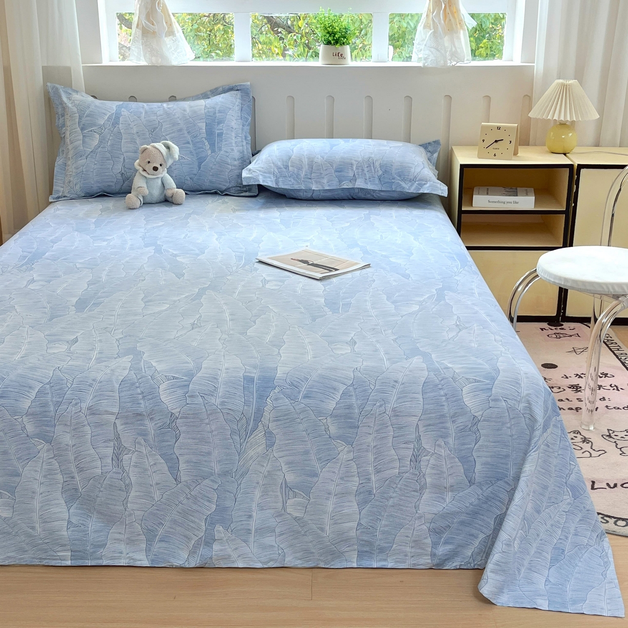 91家纺网 家纺一手货源 找家纺 大吉 2025新款亲肤舒适全棉纯棉喷气小清新印花系列单床单床单单件单品床单 雨落芭蕉