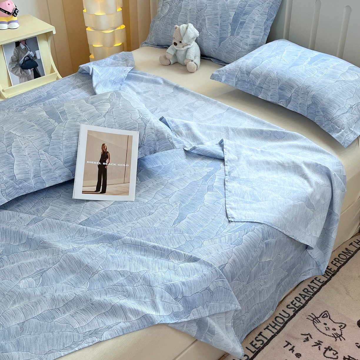 91家纺网 家纺一手货源 找家纺 大吉 2025新款亲肤舒适全棉纯棉喷气小清新印花系列单床单床单单件单品床单 雨落芭蕉