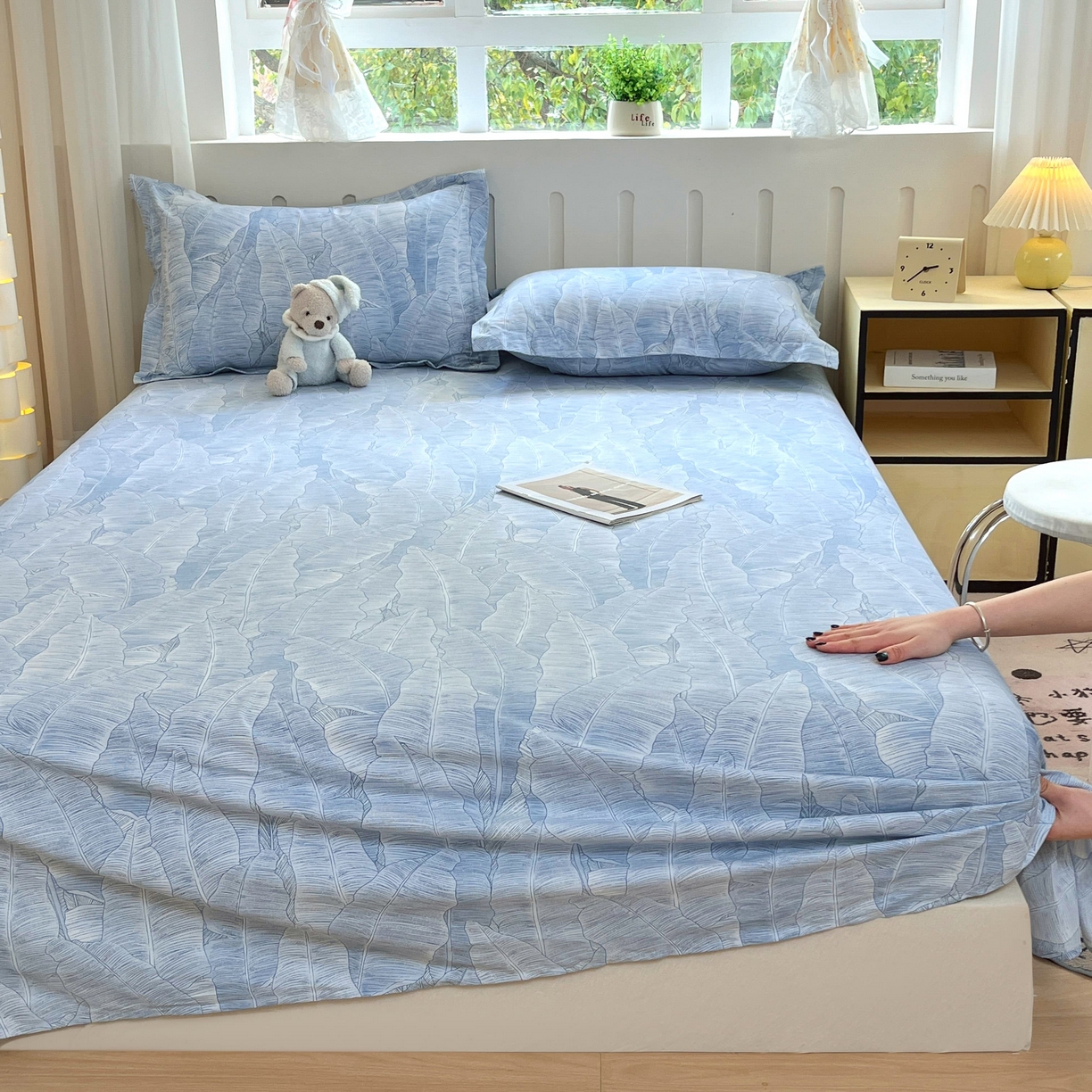 91家纺网 家纺一手货源 找家纺 大吉 2025新款亲肤舒适全棉纯棉喷气小清新印花系列单床单床单单件单品床单 雨落芭蕉