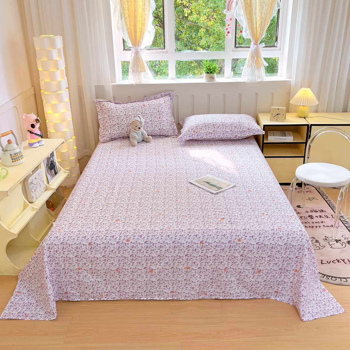 大吉 2025新款亲肤舒适全棉纯棉喷气小清新印花系列单床单床单单件单品床单 紫薰