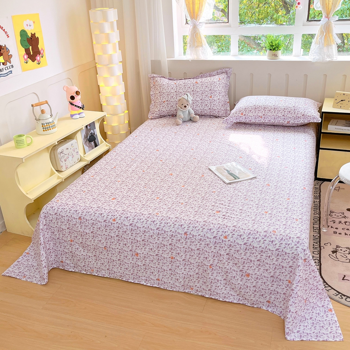 91家纺网 家纺一手货源 找家纺 大吉 2025新款亲肤舒适全棉纯棉喷气小清新印花系列单床单床单单件单品床单 紫薰