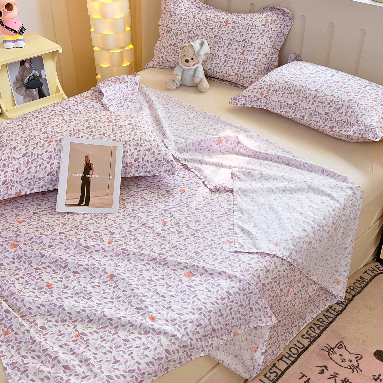 91家纺网 家纺一手货源 找家纺 大吉 2025新款亲肤舒适全棉纯棉喷气小清新印花系列单床单床单单件单品床单 紫薰