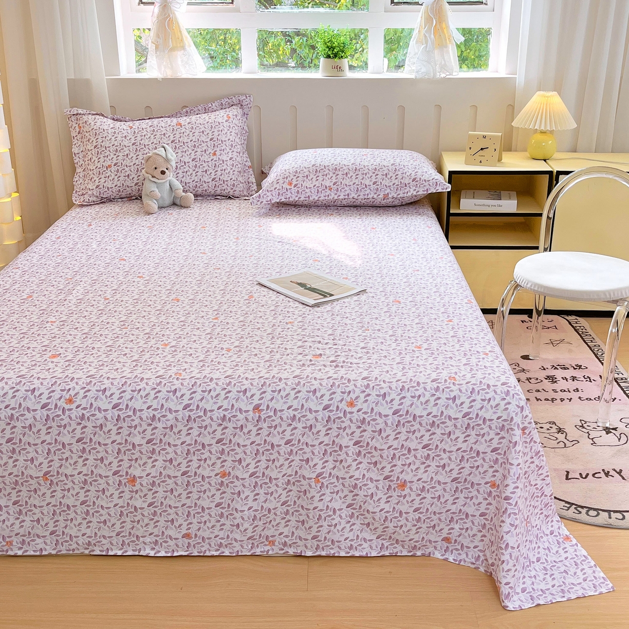 91家纺网 家纺一手货源 找家纺 大吉 2025新款亲肤舒适全棉纯棉喷气小清新印花系列单床单床单单件单品床单 紫薰