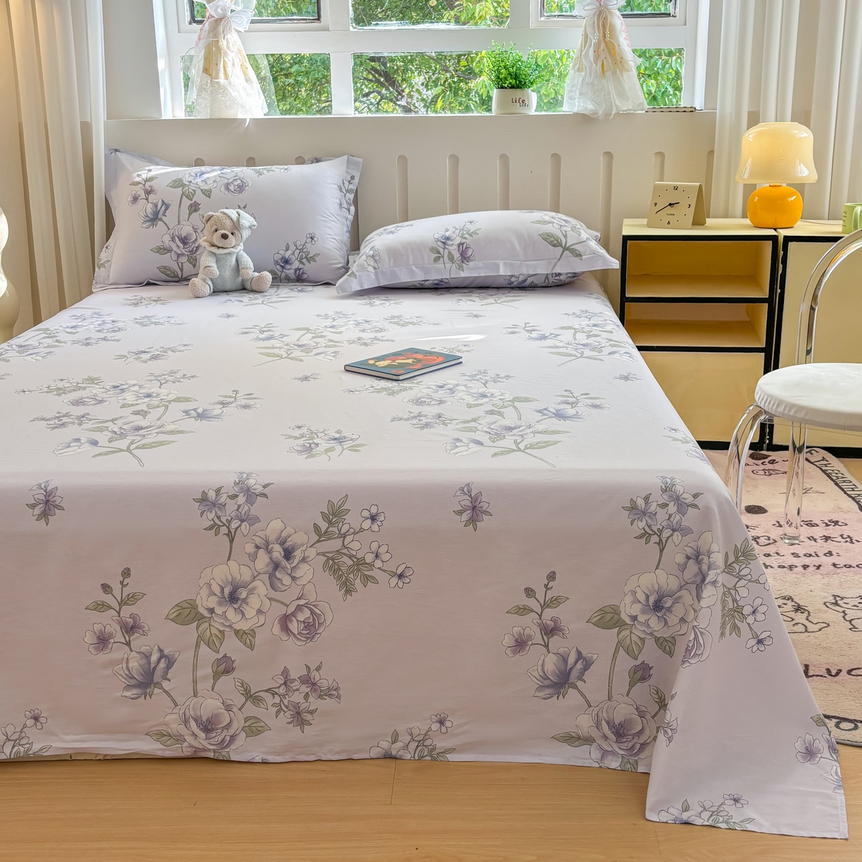 91家纺网 家纺一手货源 找家纺 大吉 2025新款亲肤舒适全棉纯棉喷气小清新印花系列单床单床单单件单品床单 紫韵