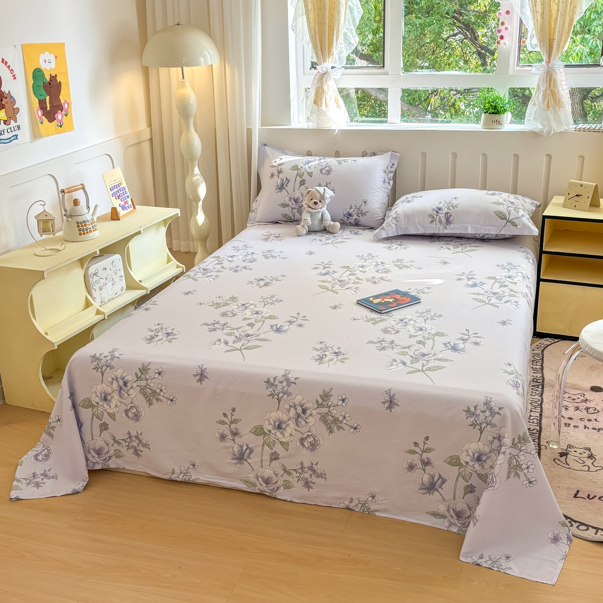 91家纺网 家纺一手货源 找家纺 大吉 2025新款亲肤舒适全棉纯棉喷气小清新印花系列单床单床单单件单品床单 紫韵