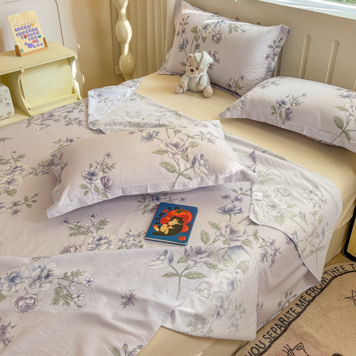 91家纺网 家纺一手货源 找家纺 大吉 2025新款亲肤舒适全棉纯棉喷气小清新印花系列单床单床单单件单品床单 紫韵