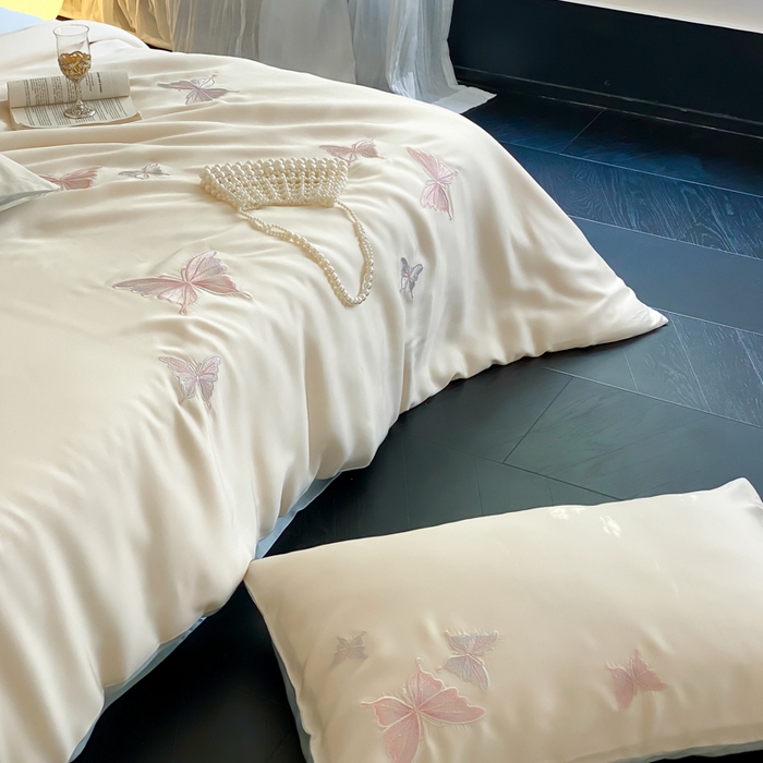 91家纺网 家纺一手货源 找家纺 云栖家居 2025兰精天丝四件套-蝶漫 漫蝶-蓝