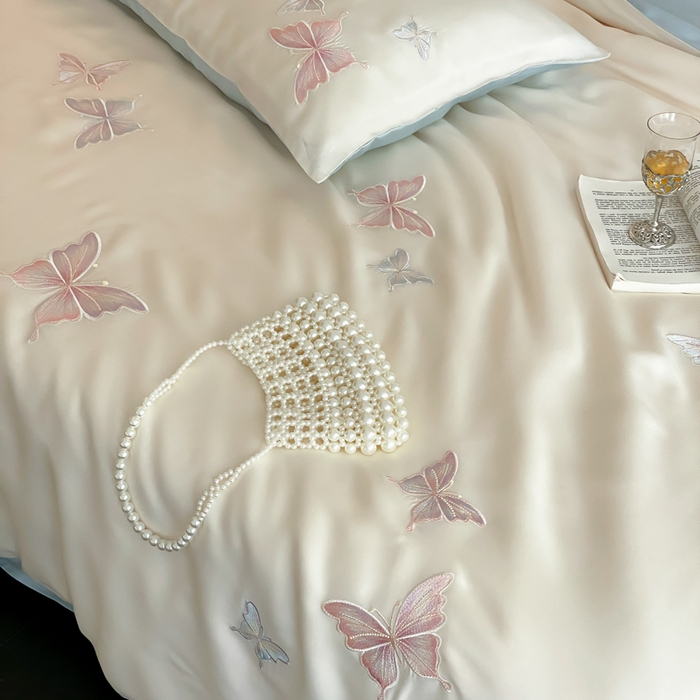 91家纺网 家纺一手货源 找家纺 云栖家居 2025兰精天丝四件套-蝶漫 漫蝶-蓝