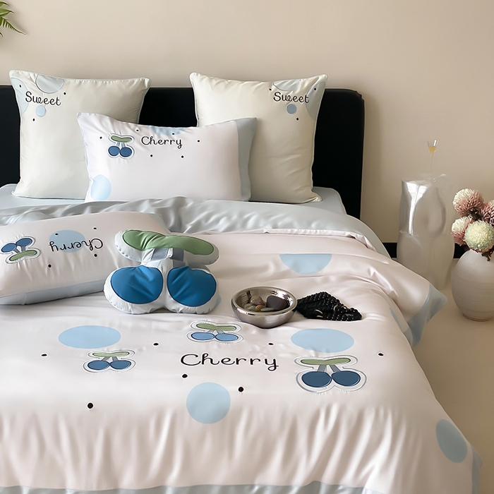 91家纺网 家纺一手货源 找家纺 MIU缪家居 2025新款60支兰精天丝四件套-啵啵乐 啵啵乐-气泡蓝