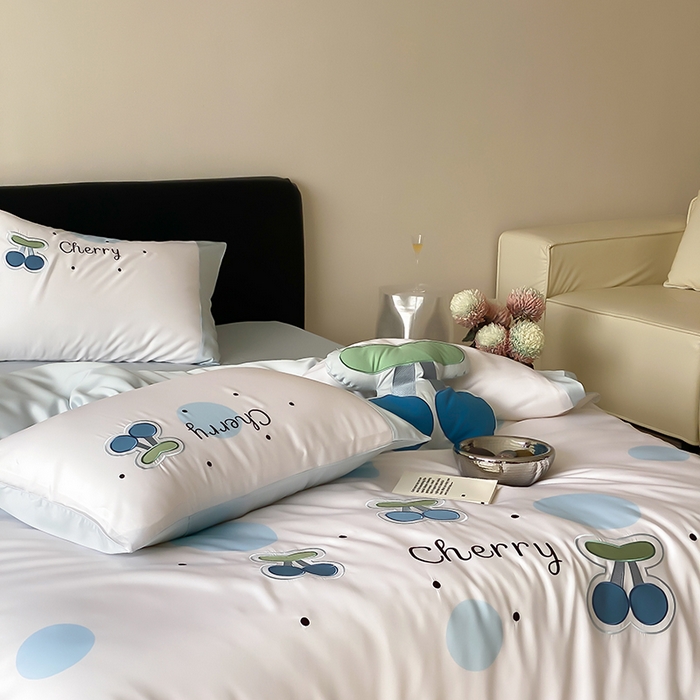 91家纺网 家纺一手货源 找家纺 MIU缪家居 2025新款60支兰精天丝四件套-啵啵乐 啵啵乐-气泡蓝