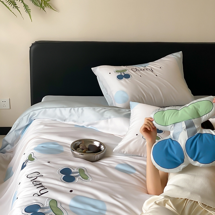 91家纺网 家纺一手货源 找家纺 MIU缪家居 2025新款60支兰精天丝四件套-啵啵乐 啵啵乐-气泡蓝