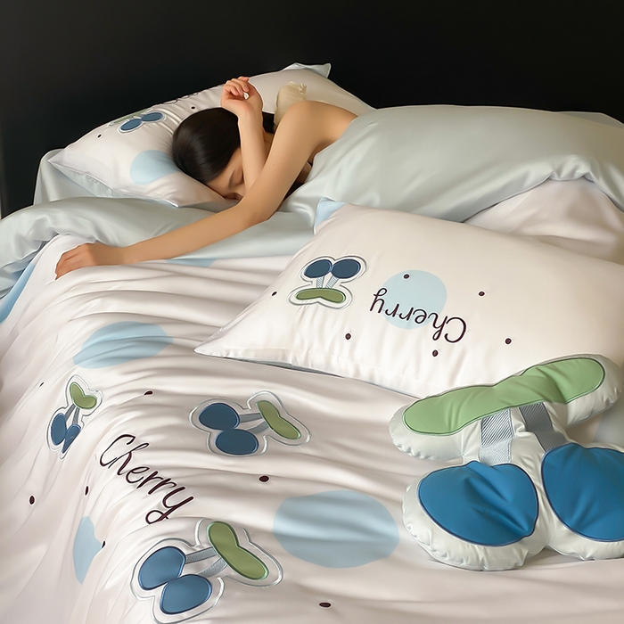 91家纺网 家纺一手货源 找家纺 MIU缪家居 2025新款60支兰精天丝四件套-啵啵乐 啵啵乐-气泡蓝