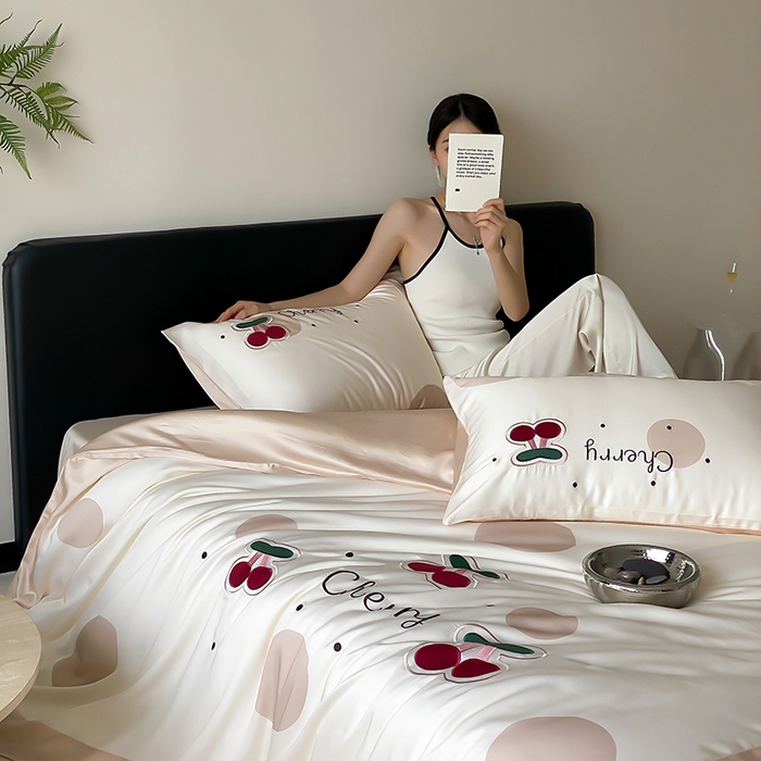 91家纺网 家纺一手货源 找家纺 MIU缪家居 2025新款60支兰精天丝四件套-啵啵乐 啵啵乐-奶茶色