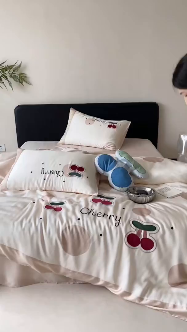 91家纺网 家纺一手货源 找家纺 MIU缪家居 2025新款60支兰精天丝四件套-啵啵乐 啵啵乐-奶茶色