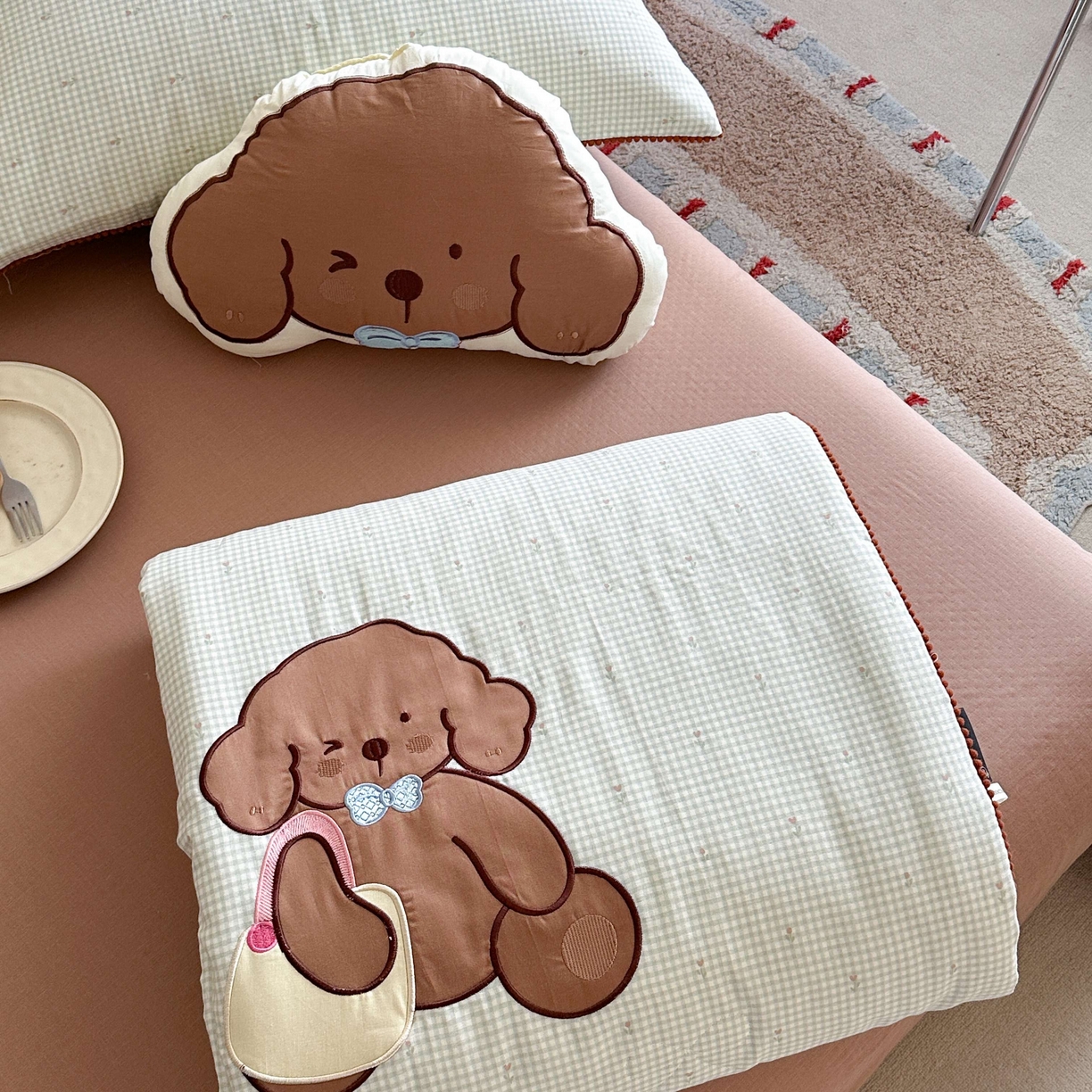 觅糖家纺 2025春夏新款全棉双层纱夏被夏凉被空调被 背包熊