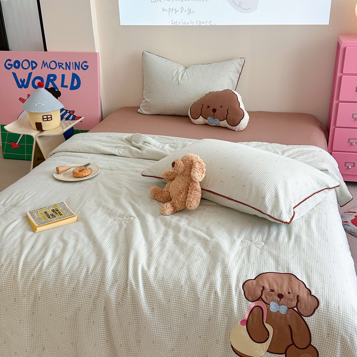 91家纺网 家纺一手货源 找家纺 觅糖家纺 2025春夏新款全棉双层纱夏被夏凉被空调被 背包熊