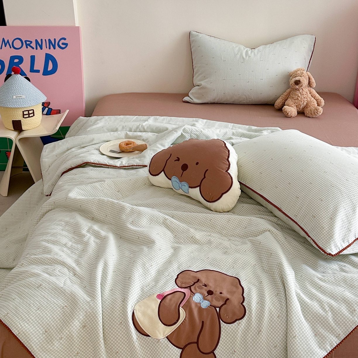 91家纺网 家纺一手货源 找家纺 觅糖家纺 2025春夏新款全棉双层纱夏被夏凉被空调被 背包熊