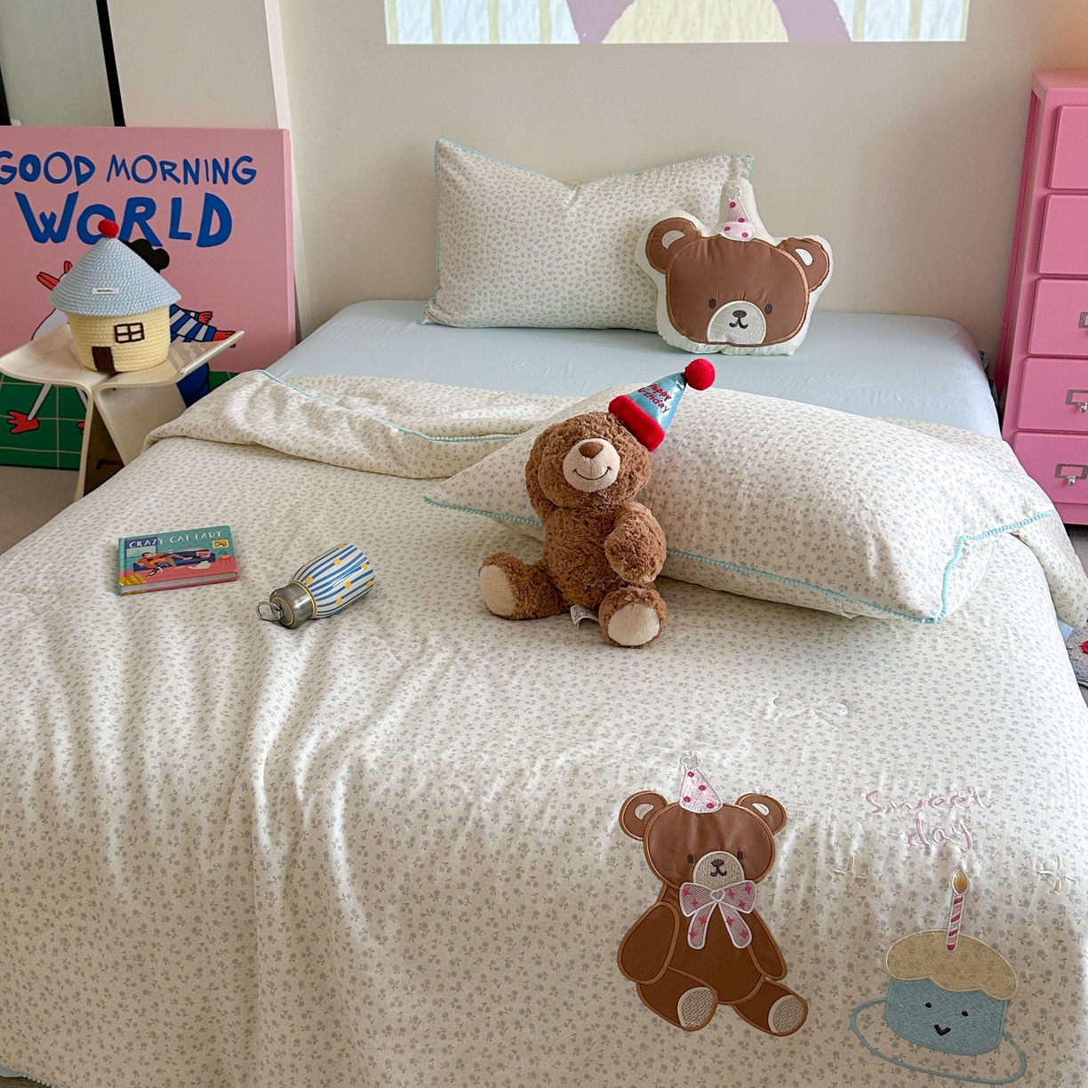 91家纺网 家纺一手货源 找家纺 觅糖家纺 2025春夏新款全棉双层纱夏被夏凉被空调被 蛋糕熊