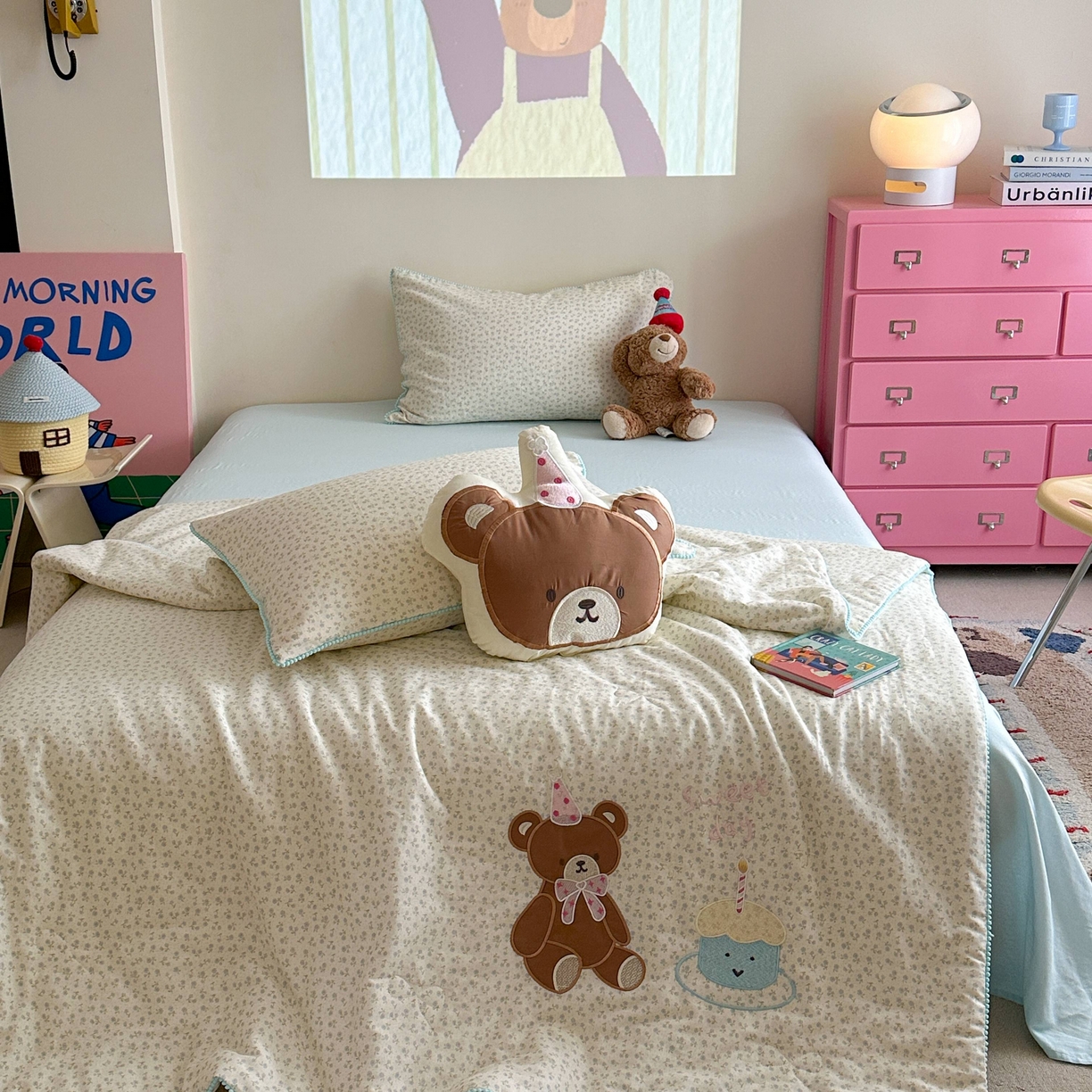 91家纺网 家纺一手货源 找家纺 觅糖家纺 2025春夏新款全棉双层纱夏被夏凉被空调被 蛋糕熊