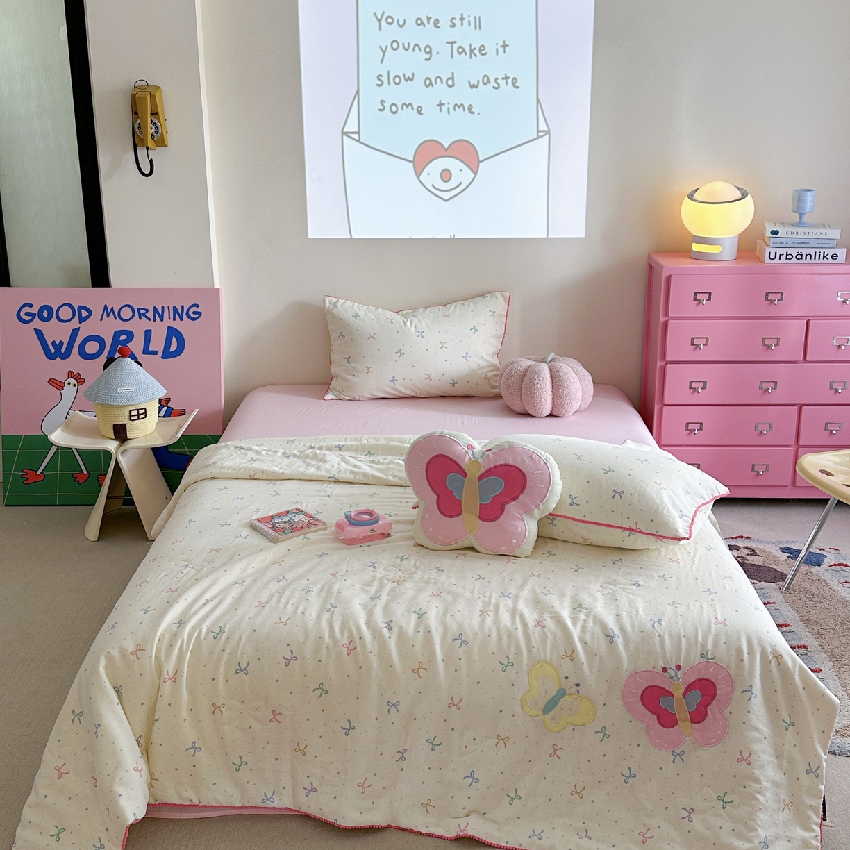 91家纺网 家纺一手货源 找家纺 觅糖家纺 2025春夏新款全棉双层纱夏被夏凉被空调被 蝴蝶日记