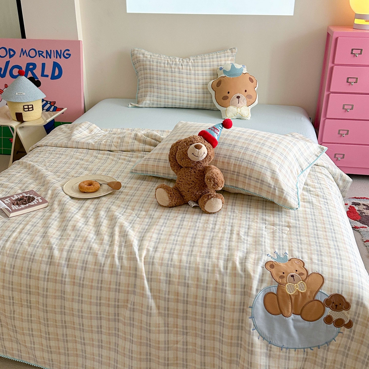 91家纺网 家纺一手货源 找家纺 觅糖家纺 2025春夏新款全棉双层纱夏被夏凉被空调被 伙伴熊