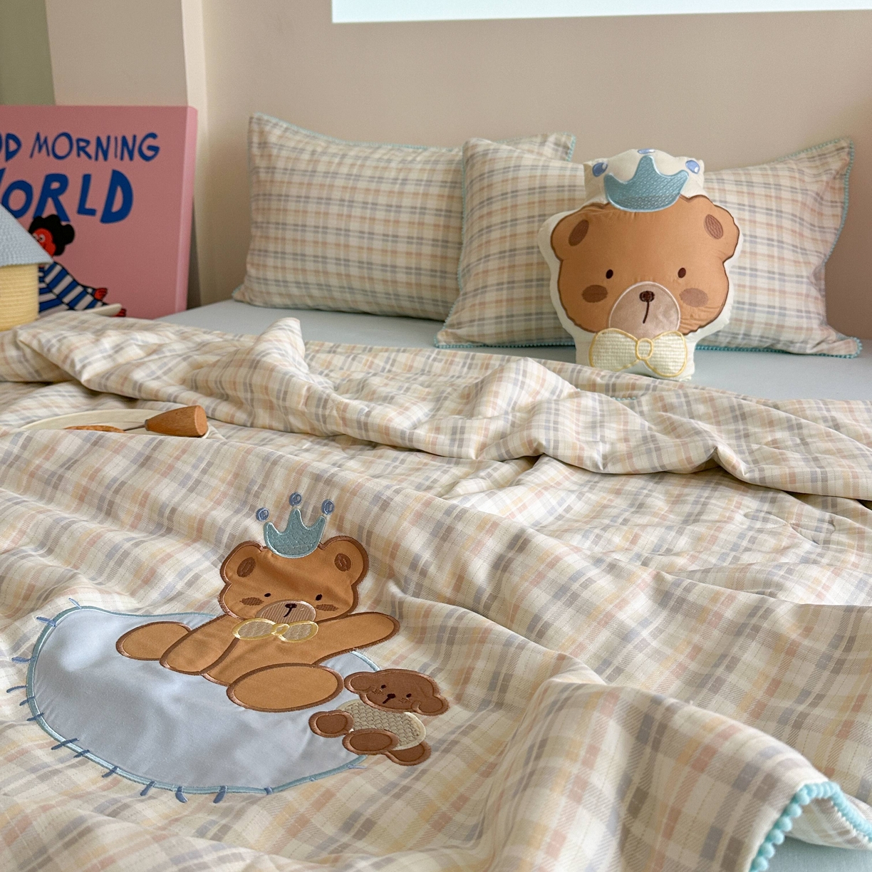 91家纺网 家纺一手货源 找家纺 觅糖家纺 2025春夏新款全棉双层纱夏被夏凉被空调被 伙伴熊