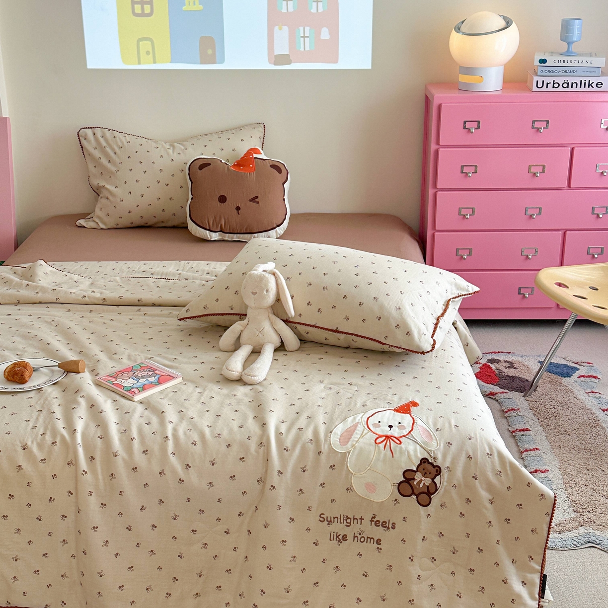 91家纺网 家纺一手货源 找家纺 觅糖家纺 2025春夏新款全棉双层纱夏被夏凉被空调被 礼物小兔