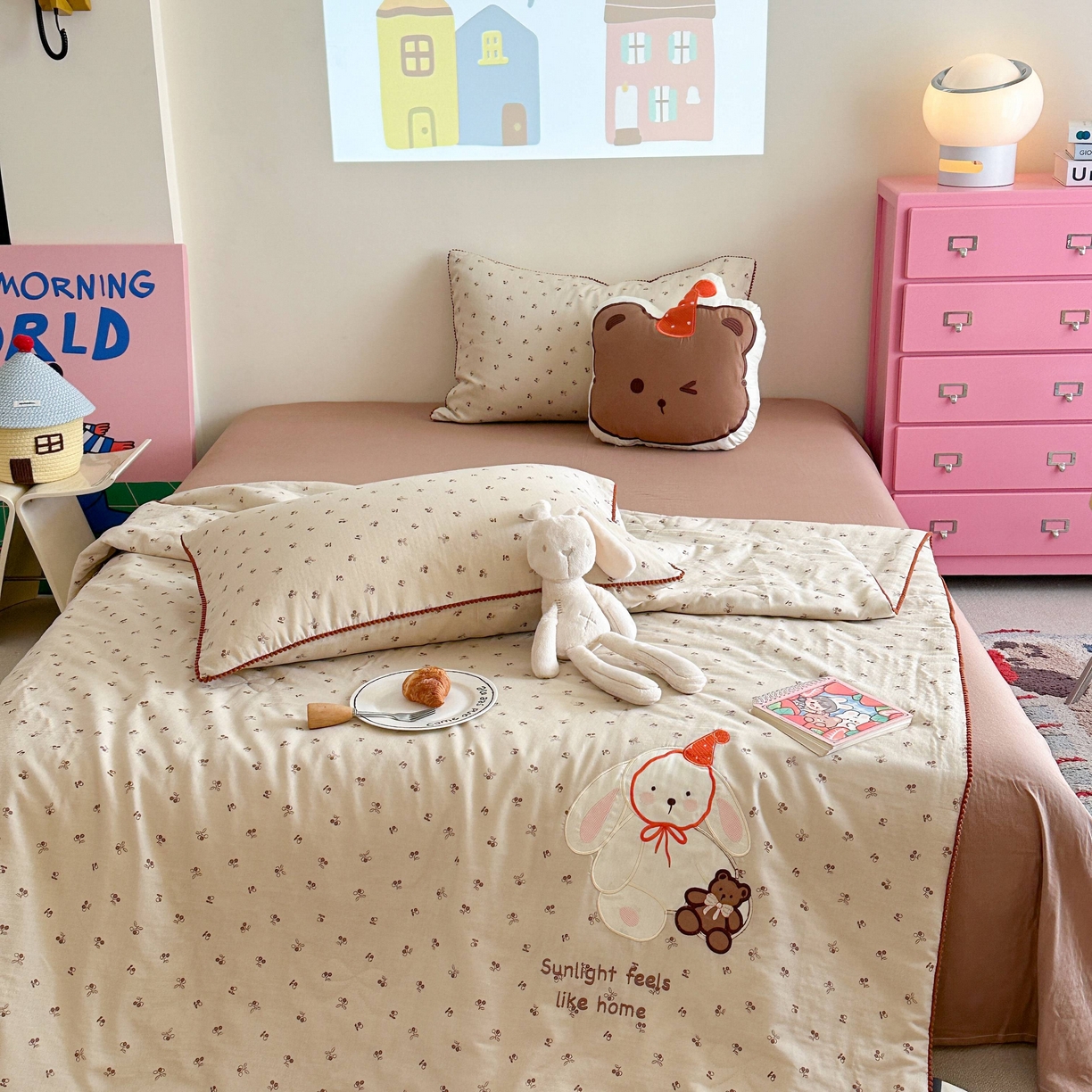 91家纺网 家纺一手货源 找家纺 觅糖家纺 2025春夏新款全棉双层纱夏被夏凉被空调被 礼物小兔