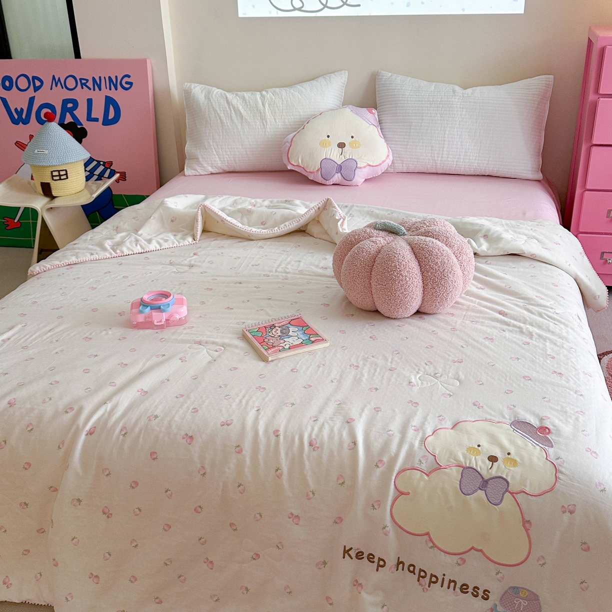 91家纺网 家纺一手货源 找家纺 觅糖家纺 2025春夏新款全棉双层纱夏被夏凉被空调被 糖果狗