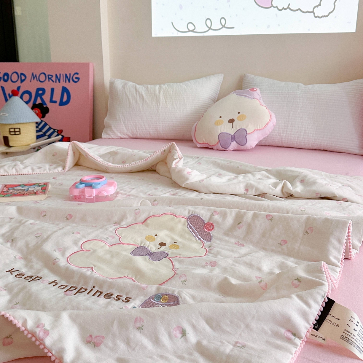 91家纺网 家纺一手货源 找家纺 觅糖家纺 2025春夏新款全棉双层纱夏被夏凉被空调被 糖果狗