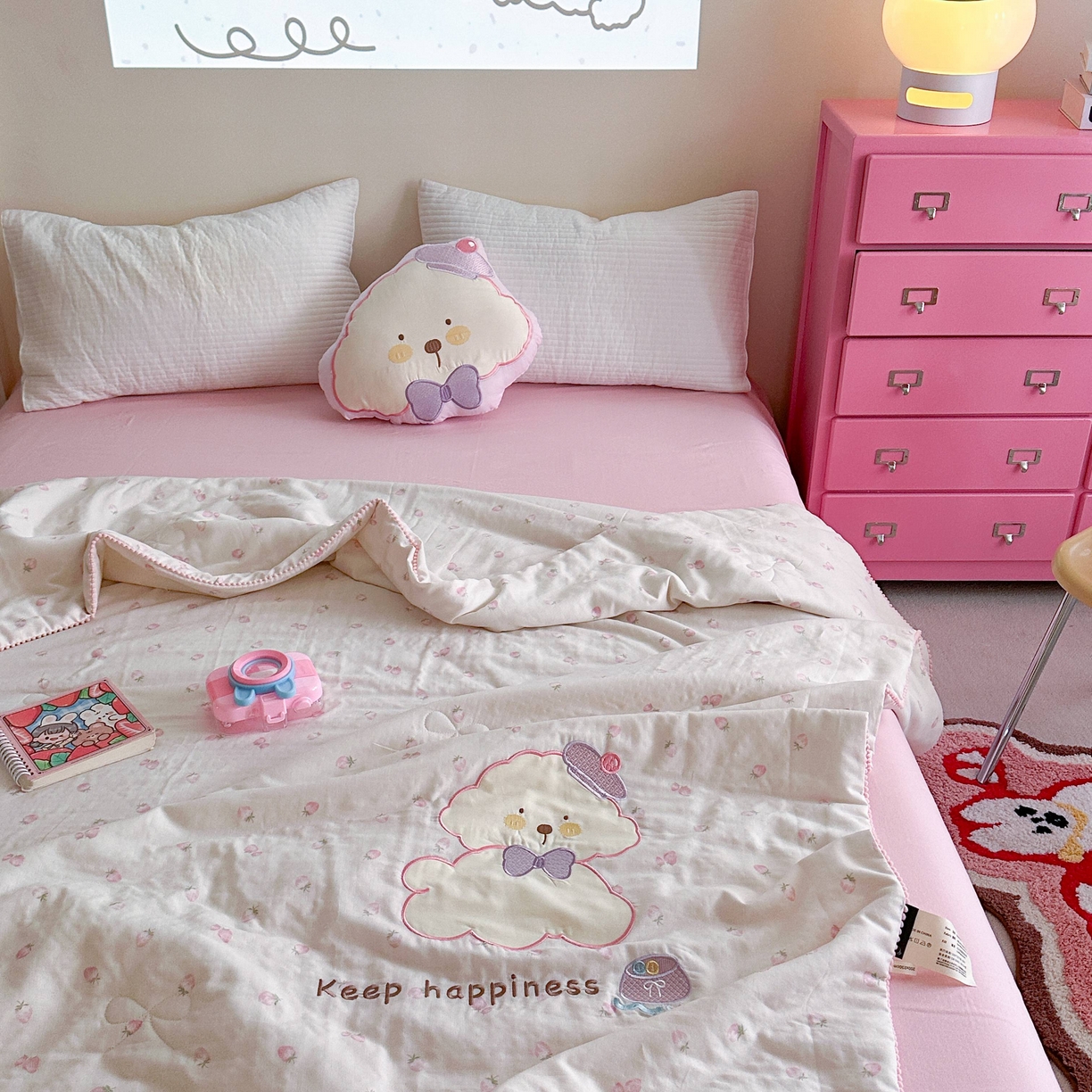 91家纺网 家纺一手货源 找家纺 觅糖家纺 2025春夏新款全棉双层纱夏被夏凉被空调被 糖果狗