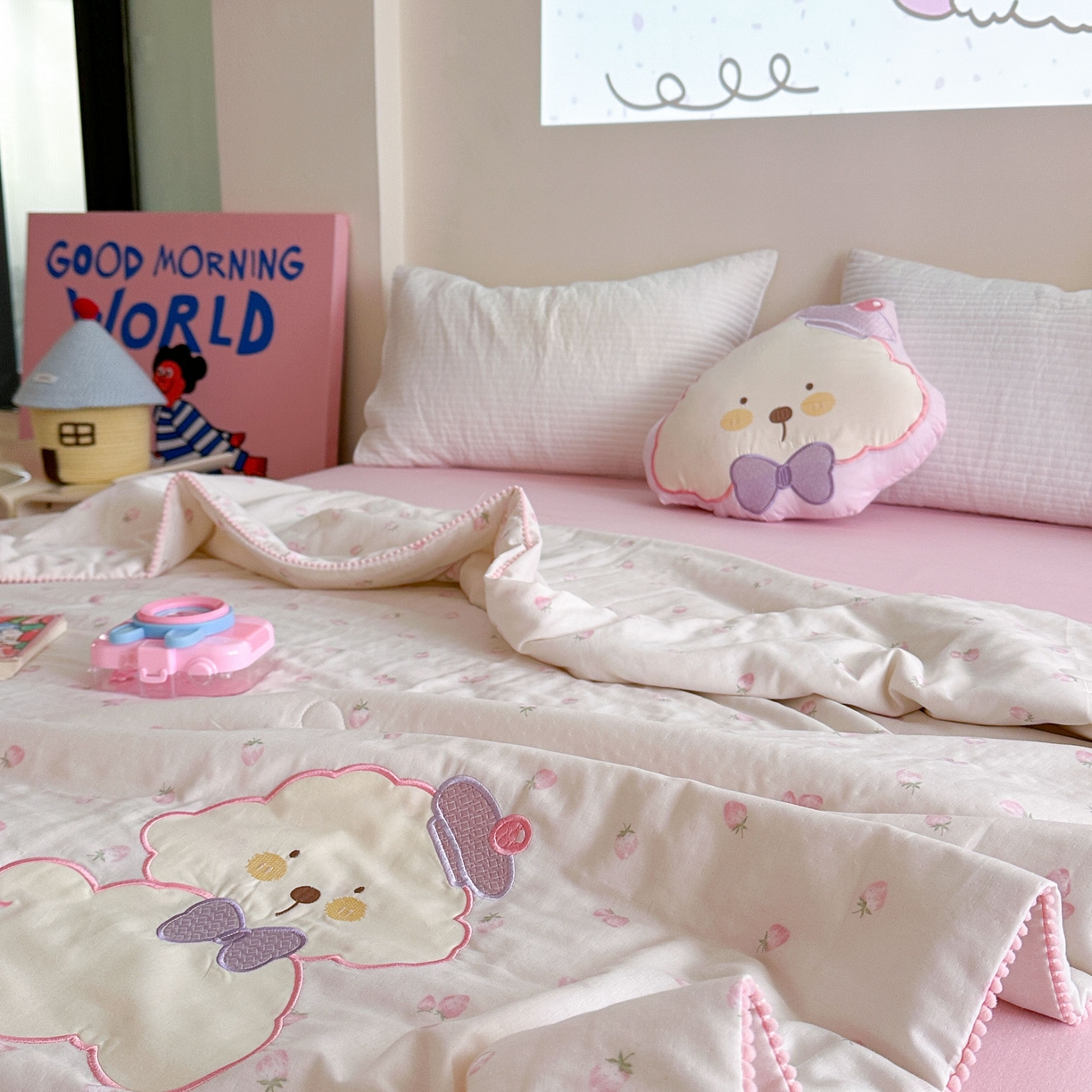 91家纺网 家纺一手货源 找家纺 觅糖家纺 2025春夏新款全棉双层纱夏被夏凉被空调被 糖果狗