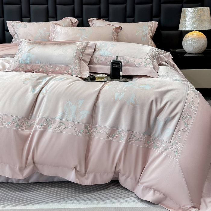 91家纺网 家纺一手货源 找家纺 （总） 2025新款高端A类天丝棉提花四件套真丝轻奢刺绣丝滑裸睡长绒棉爆款床上用品-薇澜
