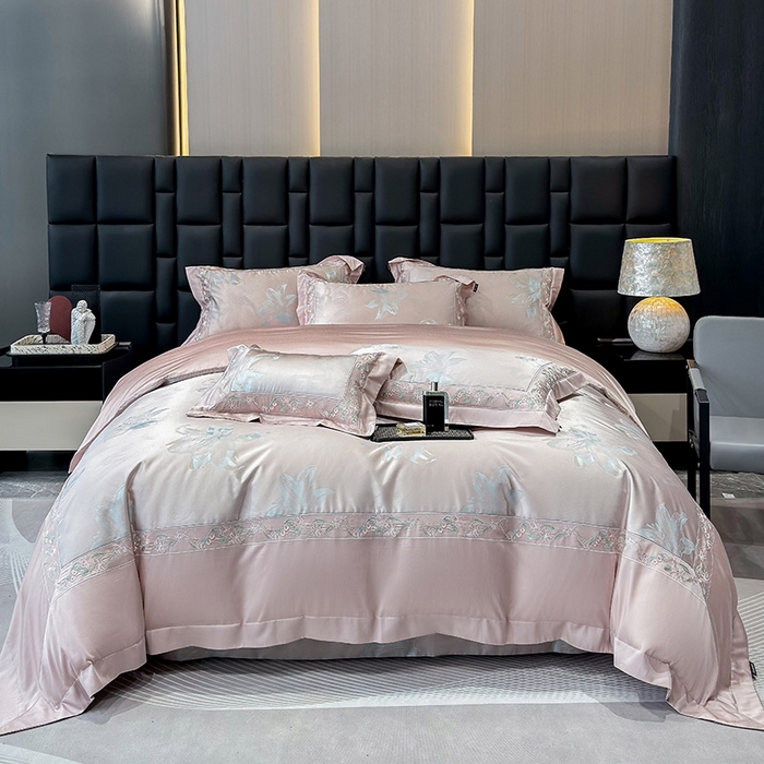 91家纺网 家纺一手货源 找家纺 （总） 2025新款高端A类天丝棉提花四件套真丝轻奢刺绣丝滑裸睡长绒棉爆款床上用品-薇澜