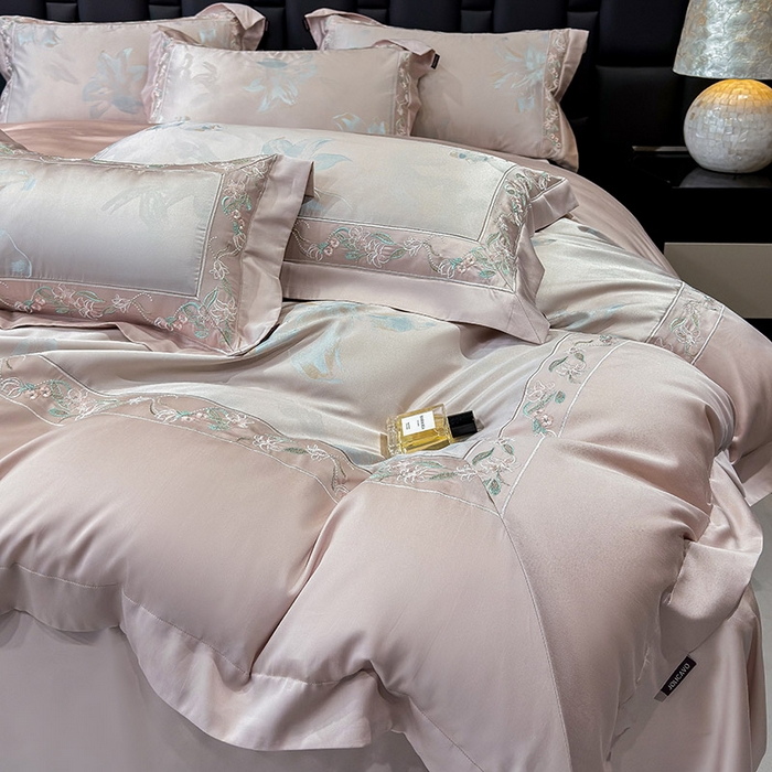 91家纺网 家纺一手货源 找家纺 （总） 2025新款高端A类天丝棉提花四件套真丝轻奢刺绣丝滑裸睡长绒棉爆款床上用品-薇澜
