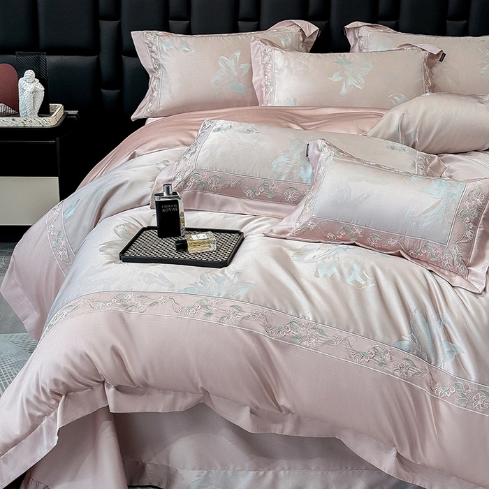 91家纺网 家纺一手货源 找家纺 （总） 2025新款高端A类天丝棉提花四件套真丝轻奢刺绣丝滑裸睡长绒棉爆款床上用品-薇澜