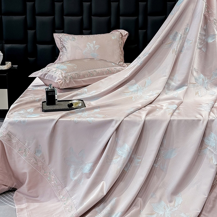 91家纺网 家纺一手货源 找家纺 （总） 2025新款高端A类天丝棉提花四件套真丝轻奢刺绣丝滑裸睡长绒棉爆款床上用品-薇澜