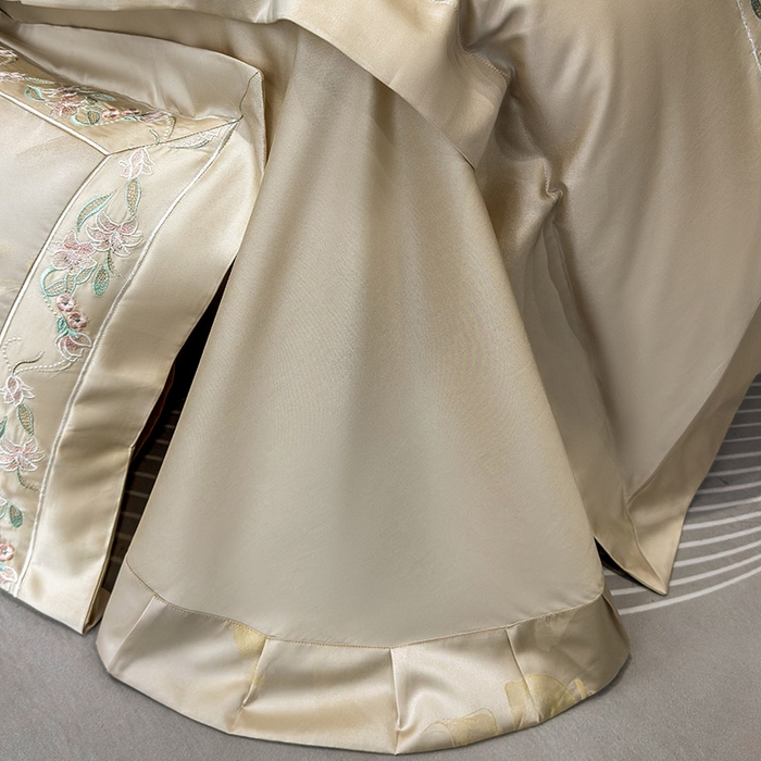 91家纺网 家纺一手货源 找家纺  2025新款高端A类天丝棉提花四件套真丝轻奢刺绣丝滑裸睡长绒棉爆款床上用品-薇澜 薇澜-太妃金