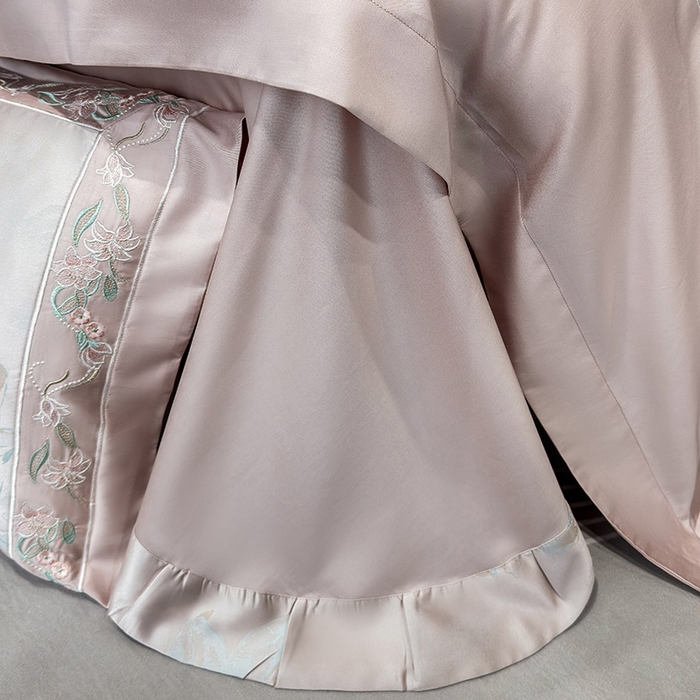 91家纺网 家纺一手货源 找家纺  2025新款高端A类天丝棉提花四件套真丝轻奢刺绣丝滑裸睡长绒棉爆款床上用品-薇澜 薇澜-凝烟粉