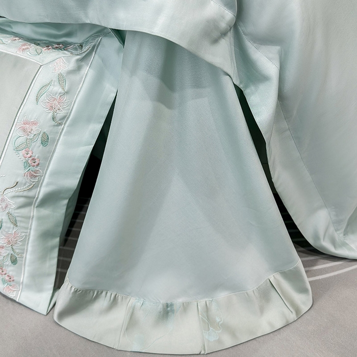 91家纺网 家纺一手货源 找家纺  2025新款高端A类天丝棉提花四件套真丝轻奢刺绣丝滑裸睡长绒棉爆款床上用品-薇澜 薇澜-云水绿