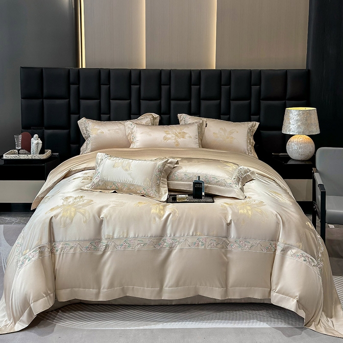 91家纺网 家纺一手货源 找家纺 （总） 2025新款高端A类天丝棉提花四件套真丝轻奢刺绣丝滑裸睡长绒棉爆款床上用品-薇澜