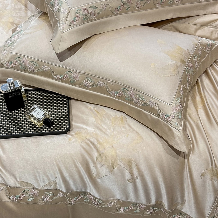 91家纺网 家纺一手货源 找家纺 （总） 2025新款高端A类天丝棉提花四件套真丝轻奢刺绣丝滑裸睡长绒棉爆款床上用品-薇澜