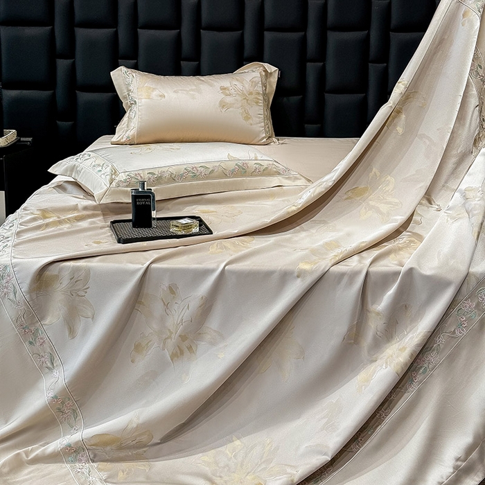 91家纺网 家纺一手货源 找家纺 （总） 2025新款高端A类天丝棉提花四件套真丝轻奢刺绣丝滑裸睡长绒棉爆款床上用品-薇澜