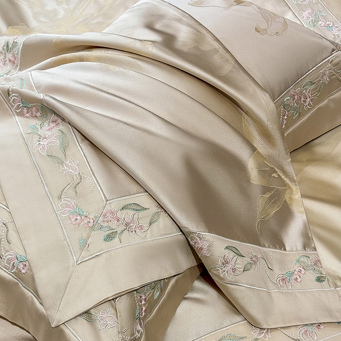 91家纺网 家纺一手货源 找家纺 （总） 2025新款高端A类天丝棉提花四件套真丝轻奢刺绣丝滑裸睡长绒棉爆款床上用品-薇澜